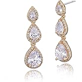 Women's Cubic Zirconia Bridal Earrings - Elegant Long Wedding Party Prom Earring for Bride Bridesmaids Crystal CZ Rhinestone Chandelier Statement Dangle Drop Earrings for Women