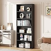 Vongrasig 6-Tier Open Bookcase and Bookshelf, Floor Standing Wood Display Storage Shelves 71 Inch Tall Bookcase Home Decor Furniture for Home Office, Living Room, Bed Room, Black