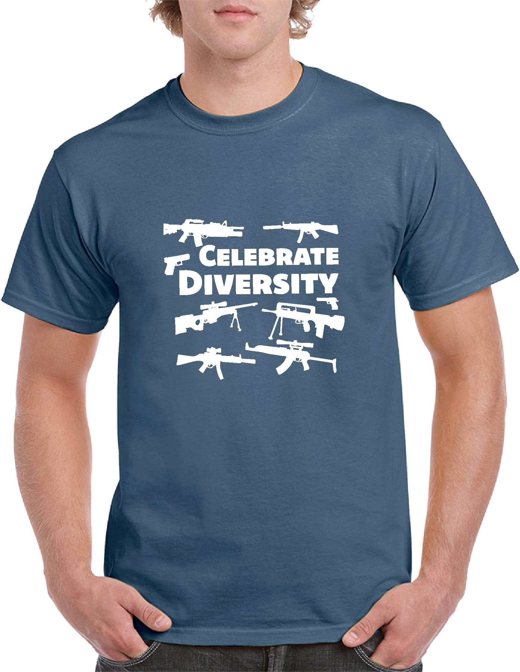 Funny Celebrate Diversity Pro Gun T-Shirt 2nd Amendment Bullets, AR15 Gun Rights Video Gamer Humor Joke for Men Women T-Shirt
