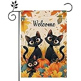 Welcome Cat Garden Flag for Outside 12x18 Inch Double Sided Fall Pumpkin Farmhouse Holiday Outdoor Yard Flag Home Decorations