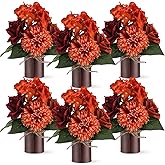 Zeyune 6 Sets Artificial Fall Thanksgiving Centerpiece for Tables Faux Fall Plants with Galvanized Pots Farmhouse Orange Autumn Flowers Bouquet for Wedding Home Office Rustic Decor(Classic Color)