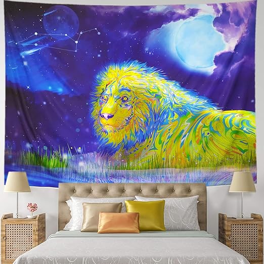 Hexagram Lion Tapestry Wall Tapestry Indian Bohemian Trippy Wall Art Small Hippie Tapestry Wall Hanging Psychedelic
