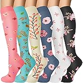 OUIVIAL 6 Pairs Compression Socks for Women Men 20-30mmhg Graduated Support Knee High Socks for Nurse Travel Flight