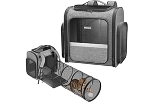 Pawtners Cat Carrier Backpacks with Play Tunnel, Expandable Cat Backpack with Breathable Mesh, Pet Carrier Backpack for Small Cats Dogs Up to 18 Lbs, Dog Backpack for Travel Hiking Camping Outdoor