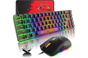 60% Mechanical Gaming Keyboard and Mouse Combo RGB Backlight Ergonomic Anti-ghosting 68 Keys 6403DPI Silent Honeycomb Mice Type-C Wired for Computer Mac Gamer