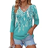 Zeagoo 3/4 Length Sleeve Womens Tops Casual V Neck Shirts Soft Basic Tees Business Work Blouses