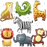 Jungle Safari Foil Balloons – 7-Piece Jungle Animal Party Set with Elephant, Monkey, Lion, Giraffe, Leopard, Zebra & Crocodile for Baby Shower & Birthday Decorations