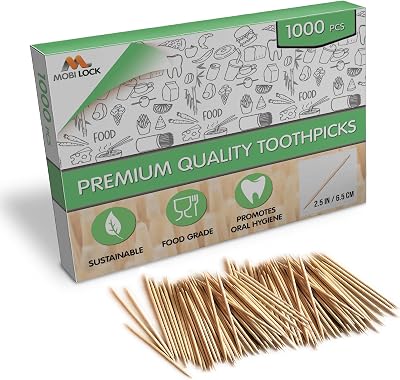 Mobi Lock 1000 Pcs Bamboo Toothpicks Double Pointed 2.5 in 0.06 in
