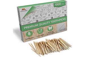 1000 Pcs Bamboo Toothpicks - Double Pointed Wooden Toothpicks - For Personal Hygiene, Appetizer Skewers, Cocktail Sticks, Toothpick or Arts & Crafts - by Mobi Lock