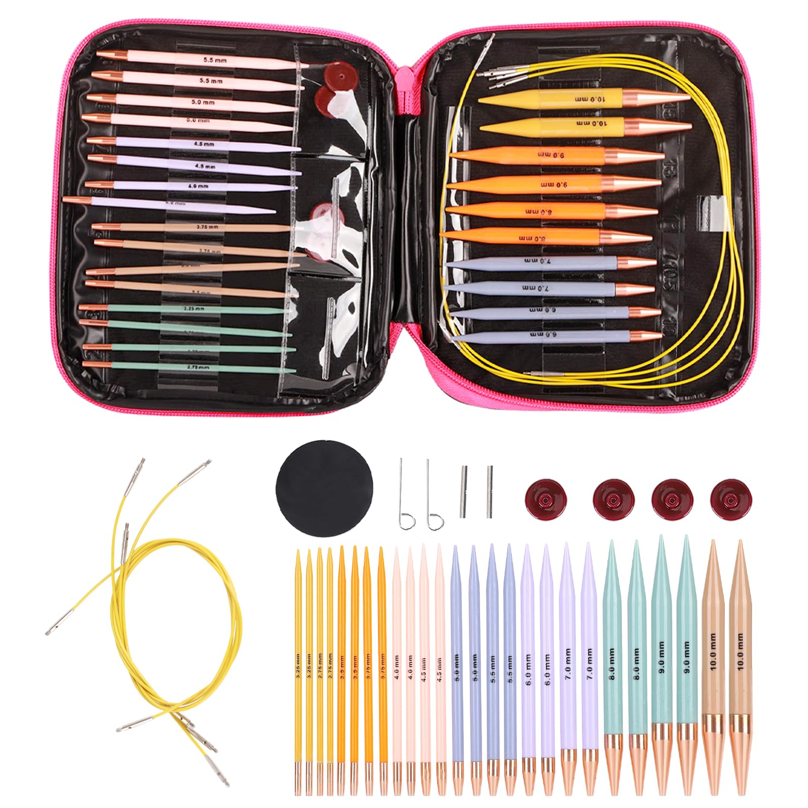 Cyrank 13 Pairs Interchangeable Knitting Needle Set 2.75mm-10mm, Circular Knitting Needles Set Crochet Hooks Set Yarn Knitting Needles with Storage Case for Weaving Tools Kits