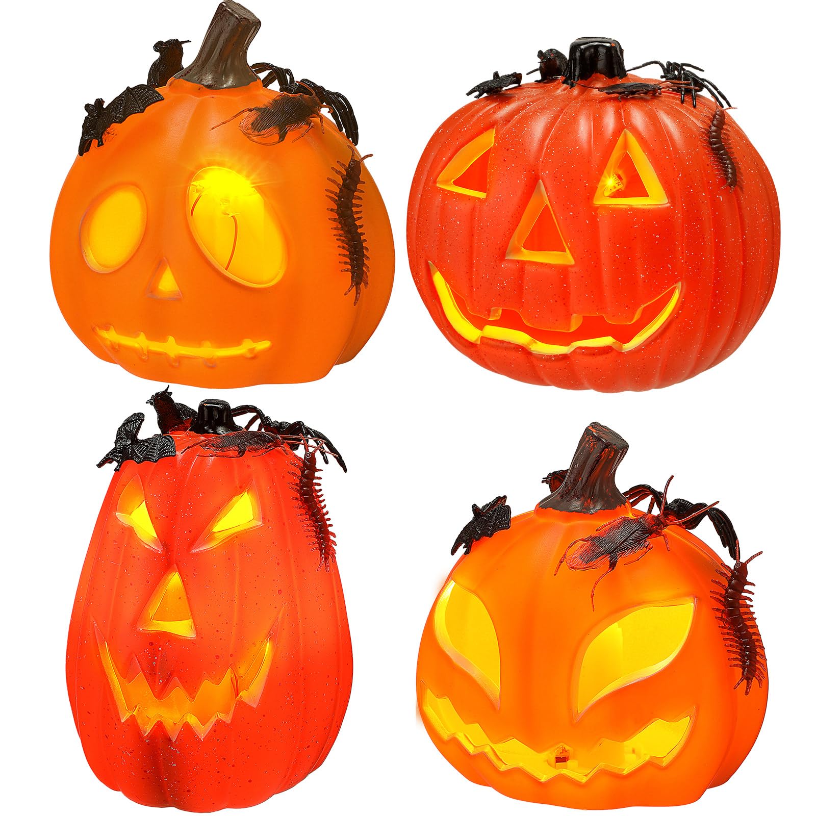Rossesay 4 Pack Jack O Lantern Pumpkins Halloween Light up Pumpkin with ...