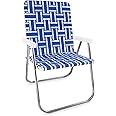 Lawn Chair USA | Folding Aluminum Webbed Chair for Camping, Sports, and Beach | Magnum - Blue and White with White Arms