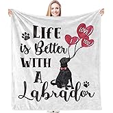 HIWX Labrador Retriever Dog Blanket, Labrador Retriever Gifts for Women, Black Labrador Retriever Gifts, Dog Owner Gifts, Life is Better with a Labrador Dog Throw Blankets, 50x60 Inches