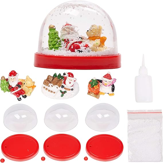 8 Pieces DIY Christmas Snow Globe Kit 3 Xmas Resin Figures, 3