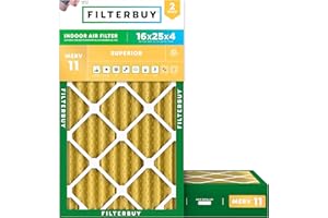 Filterbuy 16x25x4 Air Filter MERV 11 Superior Pet & Allergy Defense (2-Pack), Electrostatic Pleated HVAC AC Furnace Filters Replacement, Made in USA (Actual Size: 15.50 x 24.50 x 3.63)