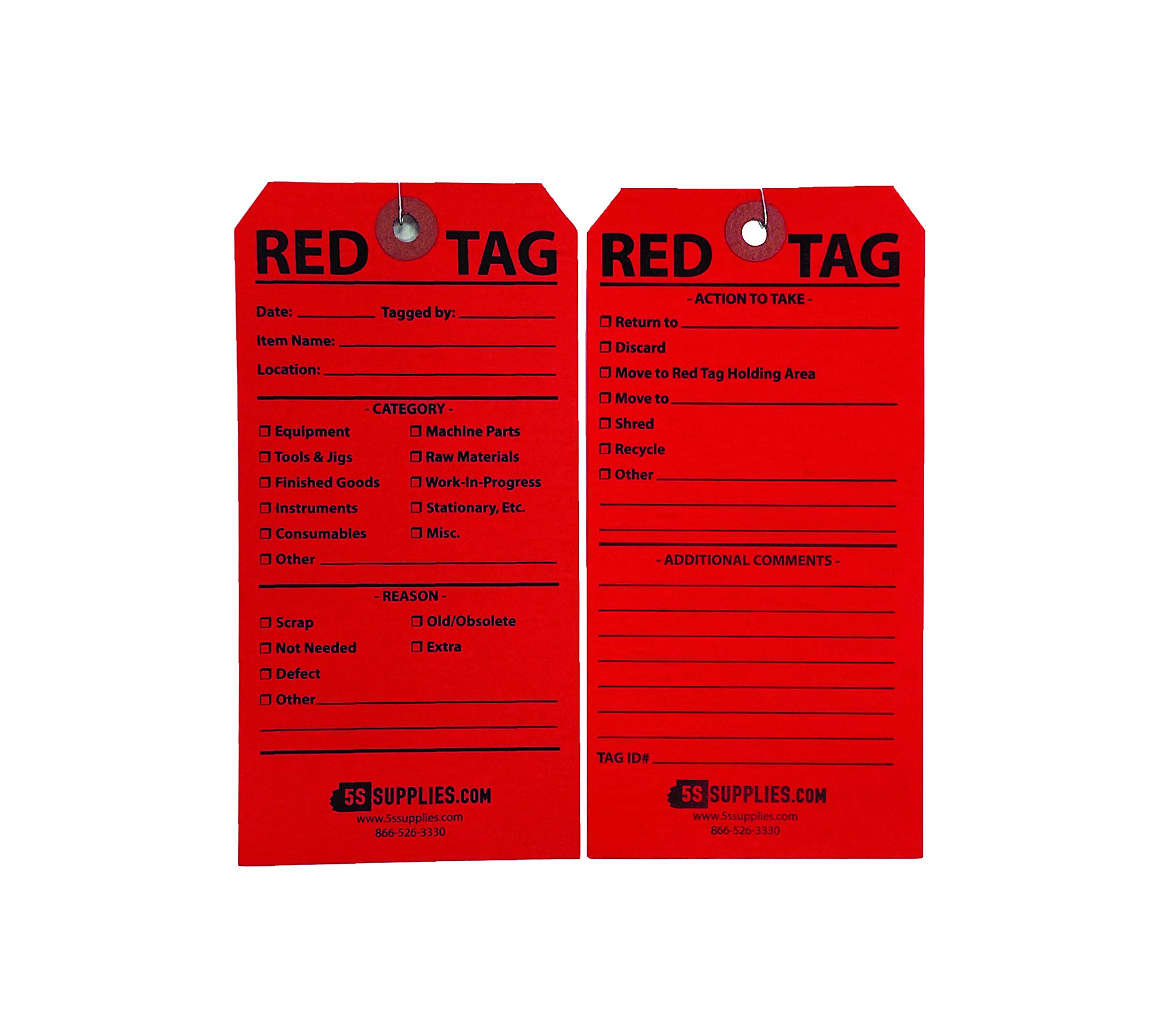 5S Red Tags (Wired) (50 Pack, Red)