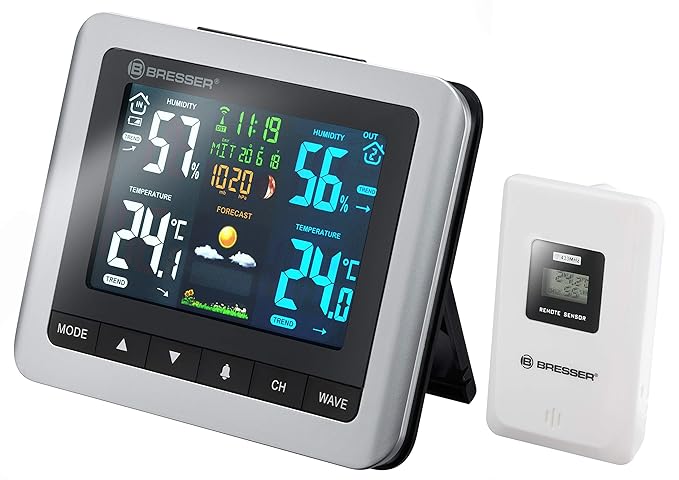 Bresser Wetterstation Funk mit Außensensor MeteoTemp WTM mit Innen- und Außenthermometer und Hygrometer, Luftdruck, Mondphase