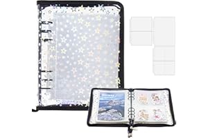 HEAROO A5 Sticker Organizer Binder with Zipper Closure, Reusable Sticker Storage Album with Pockets, Perfect for Collecting, Organizing, and Displaying Stickers (Star-Black)