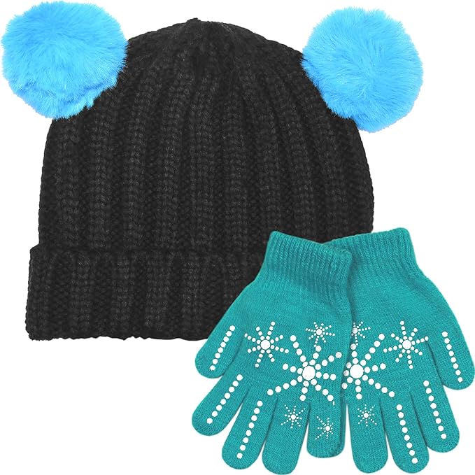 girls bobble hat and gloves