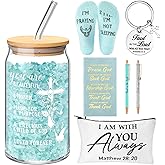 Affrolling 7 Pcs Christmas Christian Gift for Women Religious Pastor Appreciation Biblical Faith Catholic Baptism Birthday Gift with Notebook Tumblers Makeup Bag Keychain Socks Pens