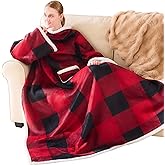IFNOW Sherpa Wearable Blanket with Sleeves for Women Men Adults, Christmas Birthday Gifts for Women Mom Wife, Cozy Wearable Blanket with Arm and Pocket, Warm Full Body TV Wrap Throw Blanket, Plaid