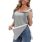 Post Shoulder Surgery Shirts for Women Tear Away V Neck Dual Access Snap Chemo Port Shirts Short Sleeve Adaptive Clothing