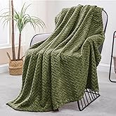 Exclusivo Mezcla Fleece Throw Blanket for Couch and Bed, 50x70 Inches Soft Cozy Jacquard Flannel Blankets, Lightweight Fuzzy Plush Warm Throws for Women, Olive Green