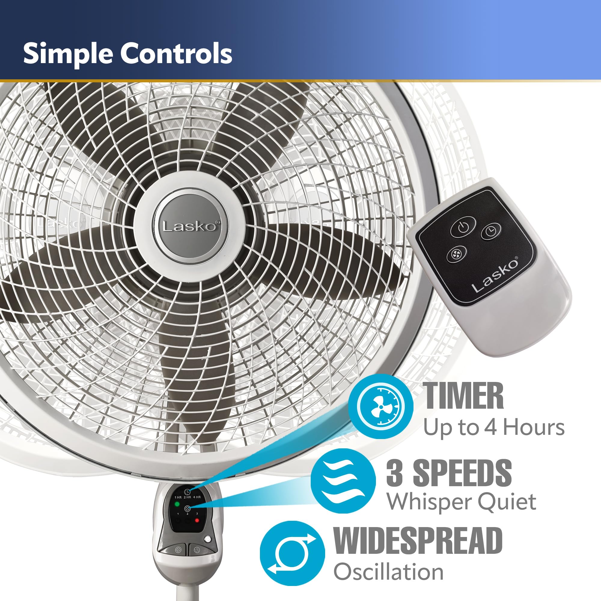 Lasko Cyclone Pedestal Fan, Adjustable Height, Remote Control, Timer, 3 Speeds, for Bedroom