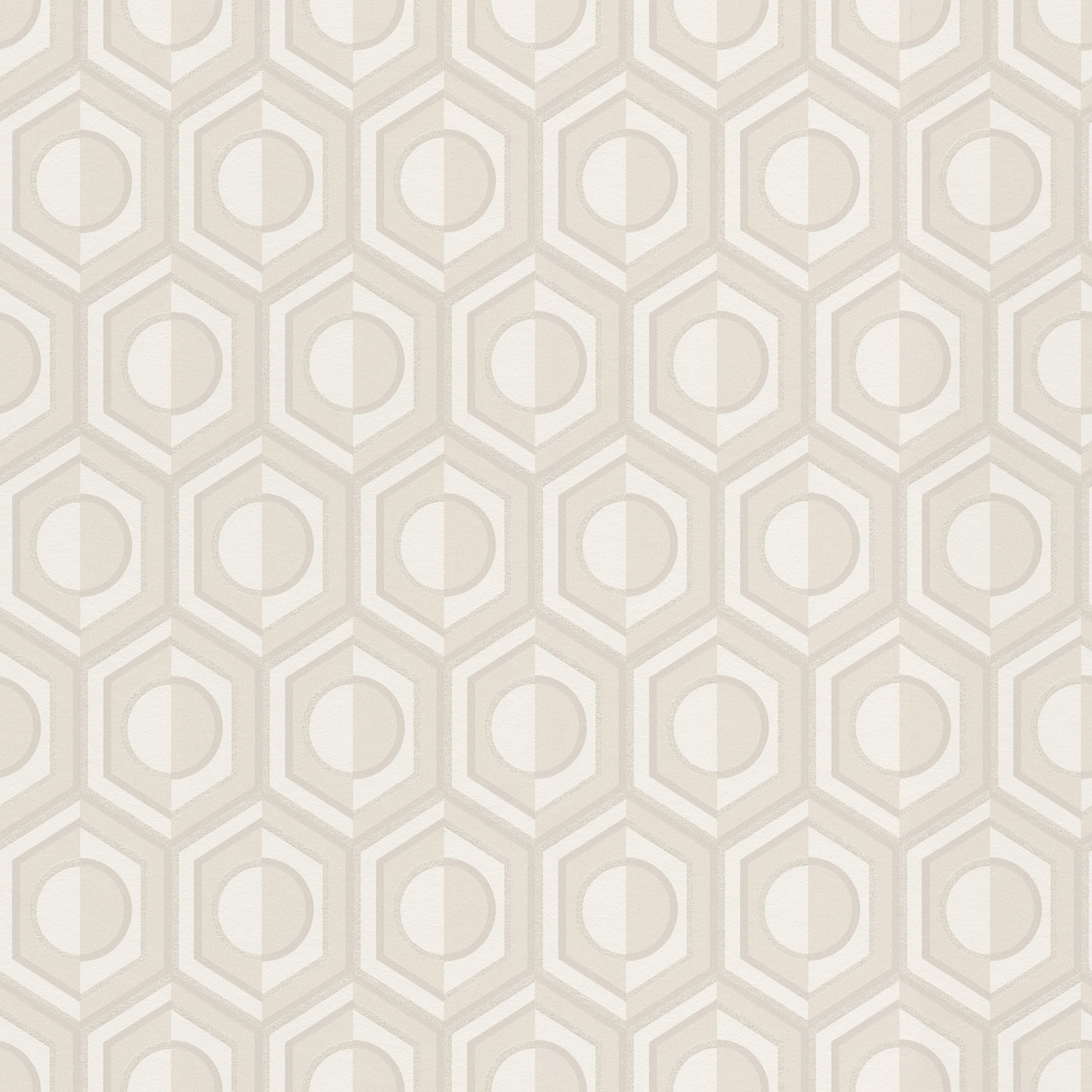 Rasch Sophia 710120 Non-Woven Wallpaper with Geometric Design in Retro Look in Light Grey, White and Silver 10.05 m x 0.53 m (L x W)