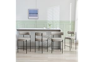 Forsalund Counter Height Bar Stools Set of 4, 24'' Faux Leather Bar Stools with Back, Mid-Century Modern Bar Chairs for Kitchen Island, Dining Room, Vegan Leather, Grey