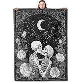 YCUFN Romantic Skull Design Flannel Blanket Rose and Constellation Warm Lightweight Throw Blankets for Sofa Picnic Travel and Gathering Decorate All Season Use Gothic Lovers 50x60in