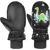 MoKo Toddler Winter Mittens, Warm Coral Fleece Gloves with Linking Buckles Waterproof Ski Gloves for Girls Boys 5-10 Years