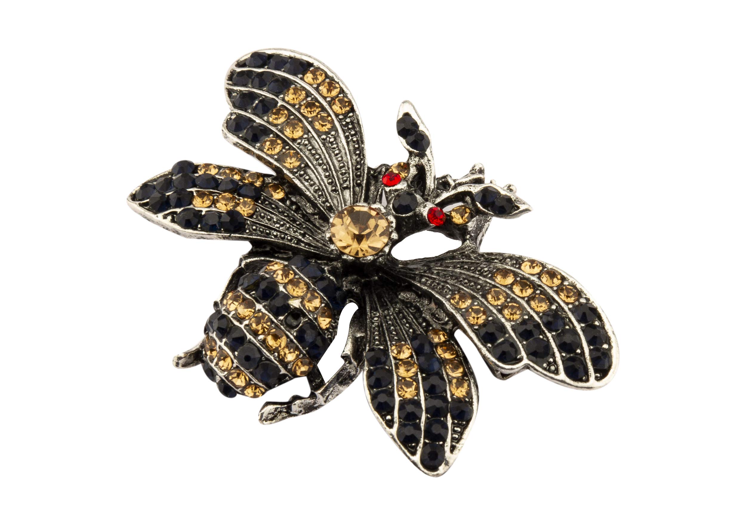 Brooch Lapel Pin for Men Black and Silver Dressing Bee with Champagne Black and Red Stone Lapel PinBadge Coat Suit Wedding Gift Party Shirt Collar Accessories
