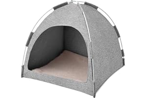 PISPETS Cat Tent Cave House with Non-Deformable Elastic Fiber Frame and Removable Cushion for Your Feline Friends (Lightgrey)