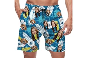 Custom Swim Trunks with Face Personalized Funny Hawaiian Swim Shorts with Photo Beach Board Shorts Gift for Men