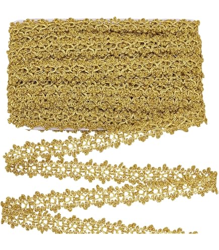DecoPro Passamaneria Vintage 5 Cm Largo | Treccia Oro Chiaro E Marrone English Toffee 08 | Rotolo Da 5,5 Metri