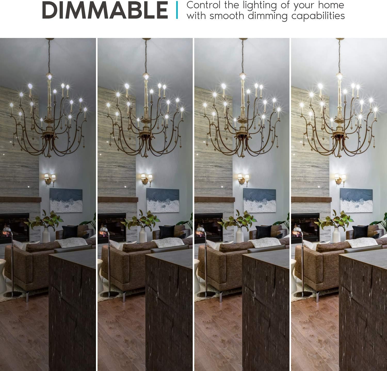 Luxrite 4W Vintage Candelabra LED Bulbs Dimmable, 400 Lumens, 5000K Bright White, LED Chandelier Light Bulbs 40W Equivalent, Clear Glass, Filament LED Candle Bulb, UL Listed, E12 Base (6 Pack) - - 