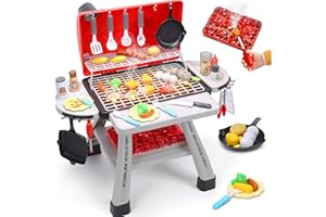 CUTE STONE Kids Grill Playset,Kitchen Playset with Realistic Smoke, Sound, Light, Kids BBQ Grill Toy Cooking Playset for Toddler,Indoor Outdoor Backyard Play Toys for Boys Girls, 23.6" H