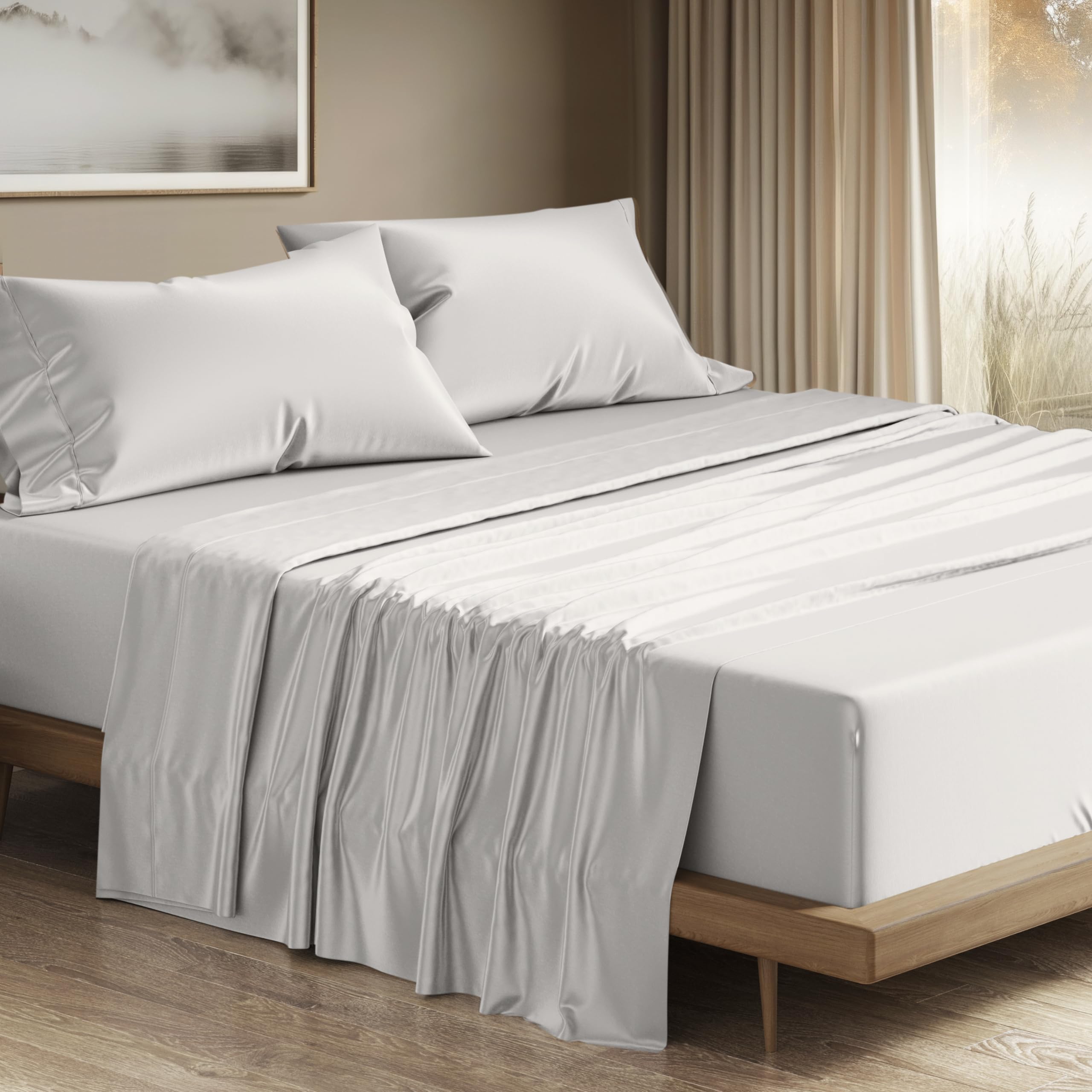 Photo 1 of THREAD SPREAD 100% Egyptian Cotton Sheets California King Size - 1200 Thread Count 4 PC Cal King Sheets Egyptian Cotton, Cooling Sateen Sheets, High Thread Count Sheets California King - Light Grey