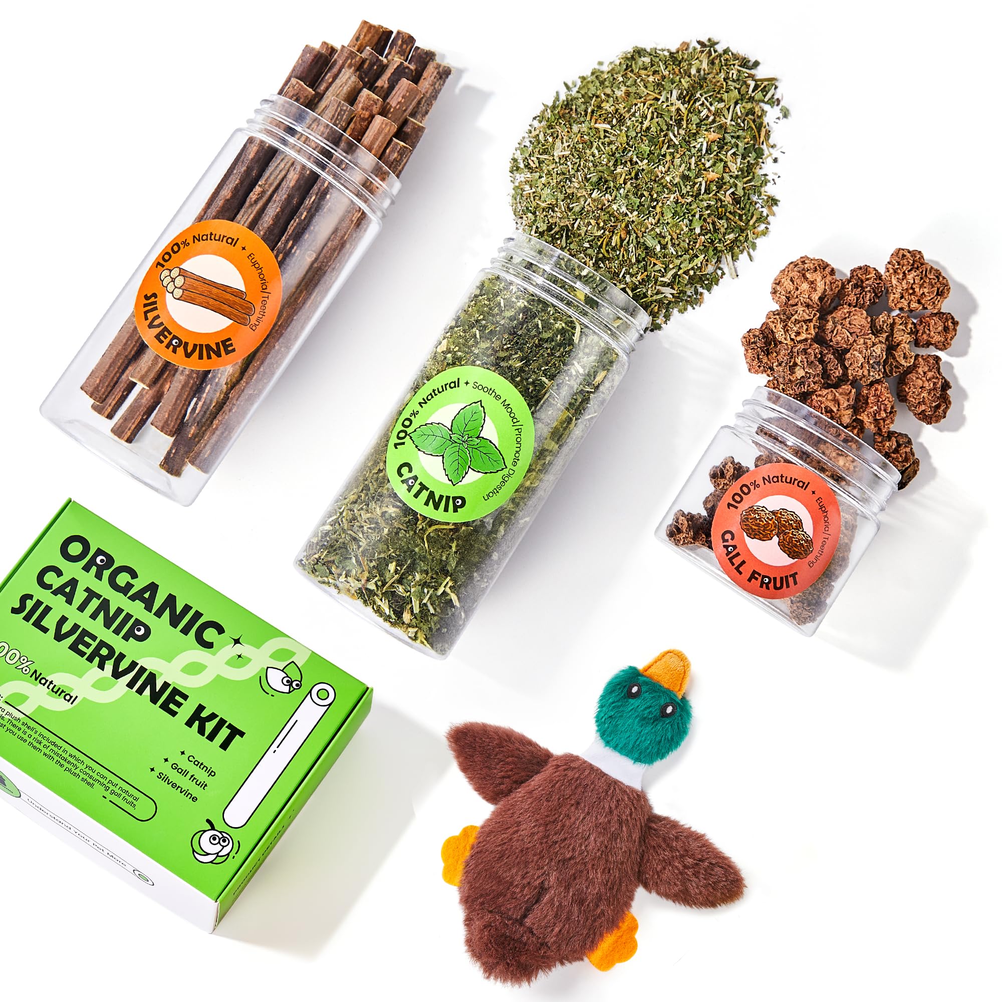 Photo 1 of Potaroma Natural Catnip Silvervine Gall Fruit Cat Toys Set with Plush Shell, Organic Kitten Toys for Relaxing and Teething, Interactive Cat Kicker Set (2.2" Dia Tubes)