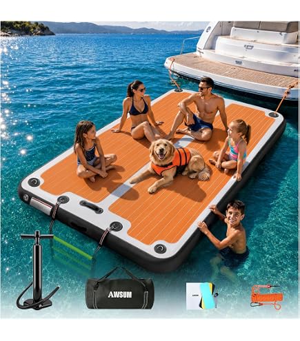 Garvee Plateforme Flottante Gonflable Robuste pour lac, Piscine, Plage, Surface antidérapante, Échelle Amovible, Idéale Natation, détente, pêche en Famille, 1,5x1,8m Garvee Plateforme Flottante Gonflable Robuste pour lac, Piscine, Plage, Surface antidérapante, Échelle Amovible, Idéale Natation, détente, pêche en Famille, 1,5x1,8m