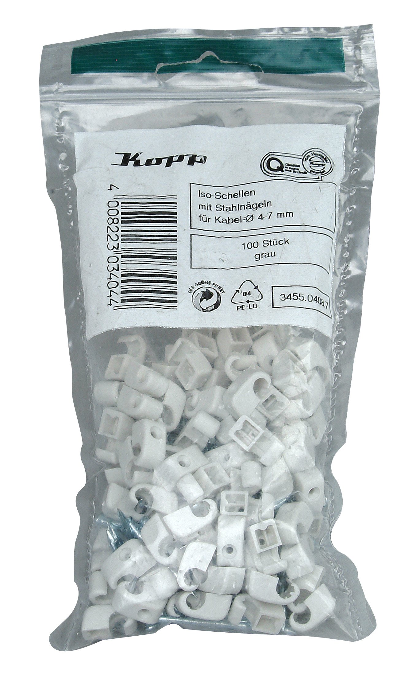 Kopp 345504087 Iso Clamps 5-7 mm Grey with Steel Pins 20 mm 100 Pieces