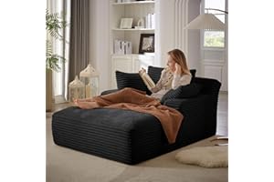 Chorlenimi 50'' Boneless Couch Sofa Chiar Chaise Lounge Chair Indoor Upholstered Corduroy Couch Cloud Sleeper Sofa Oversized Reading Chair for Living Room No Assembly Required(Black, 50")