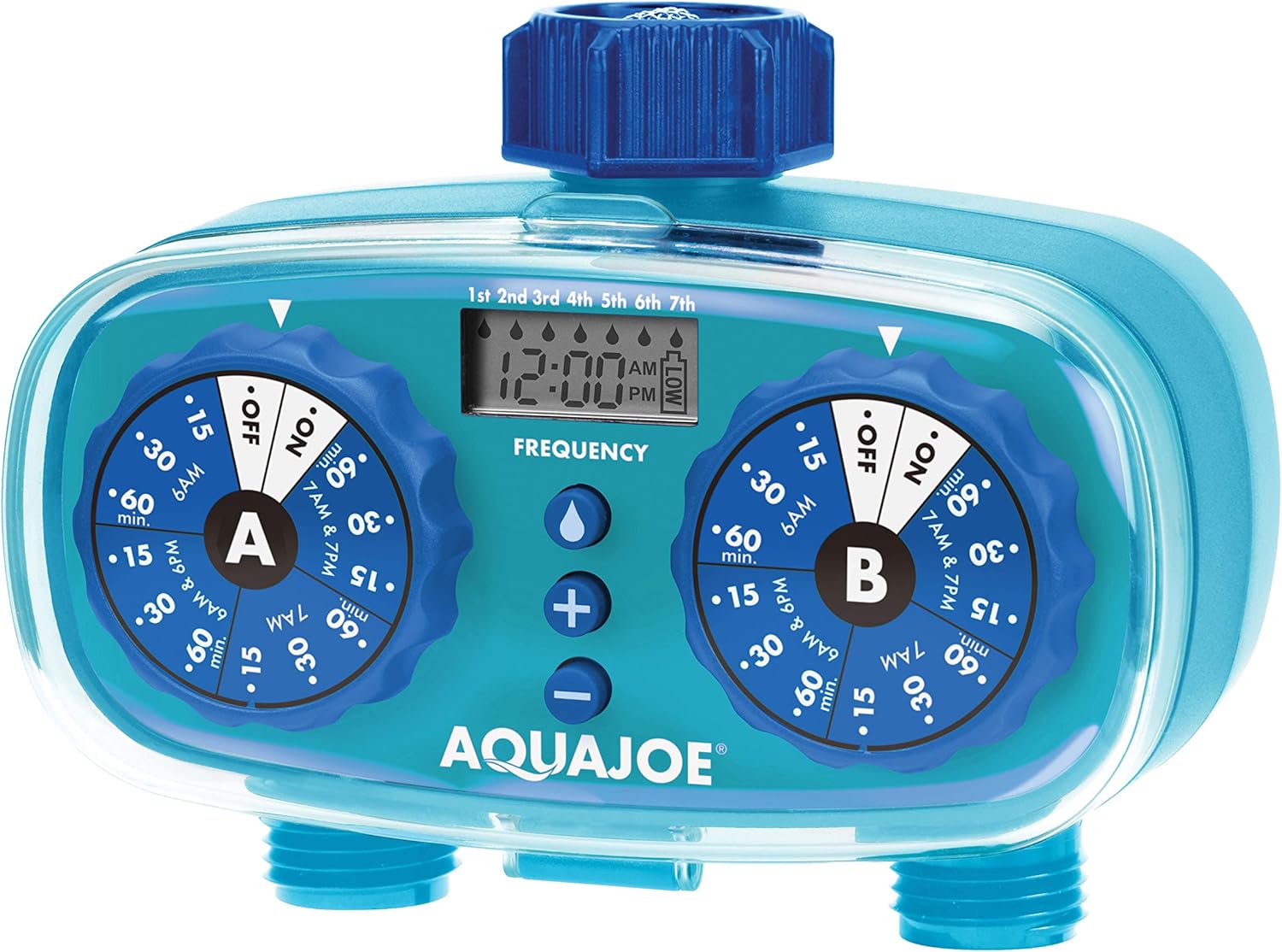 Aqua Joe AJ-ET2Z Easy 2-Zone Electronic Timer w/13 Program Presets, LCD Display, Max Frequency Control : Garden & Outdoor