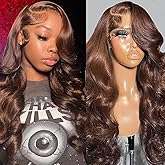 Yumkot 13x6 Chocolate Brown Body Wave Lace Front Wigs Human Hair Pre Plucked with Baby Hair 18Inch 180% Density Full HD Transparent Lace Frontal Wigs for Women Colored Wigs