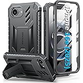 FNTCASE for iPhone 16e Phone Case: Military Grade [Built-in Screen Protector] [Kickstand] Matte Textured Drop Proof Protection Cover | Rugged Shockproof TPU Protective Sturdy Cases 2025 - Black