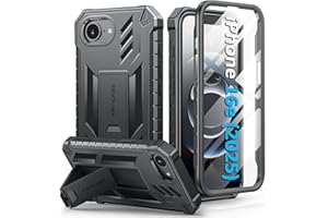 FNTCASE for iPhone 16e Phone Case: Military Grade [Built-in Screen Protector] [Kickstand] Matte Textured Drop Proof Protection Cover | Rugged Shockproof TPU Protective Sturdy Cases 2025 - Black