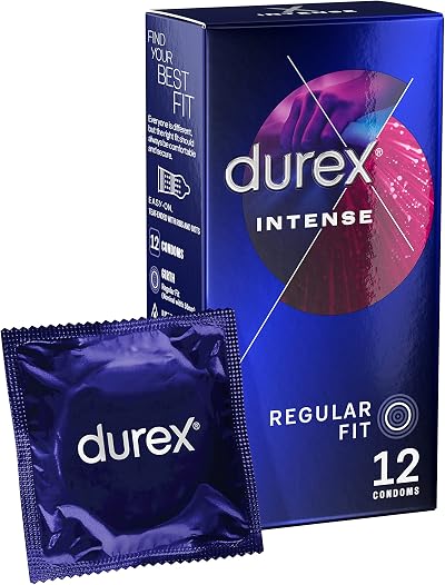 Durex Intense Condoms - Pack of 12 - Stimulating Gel & Ribbed & Dotted