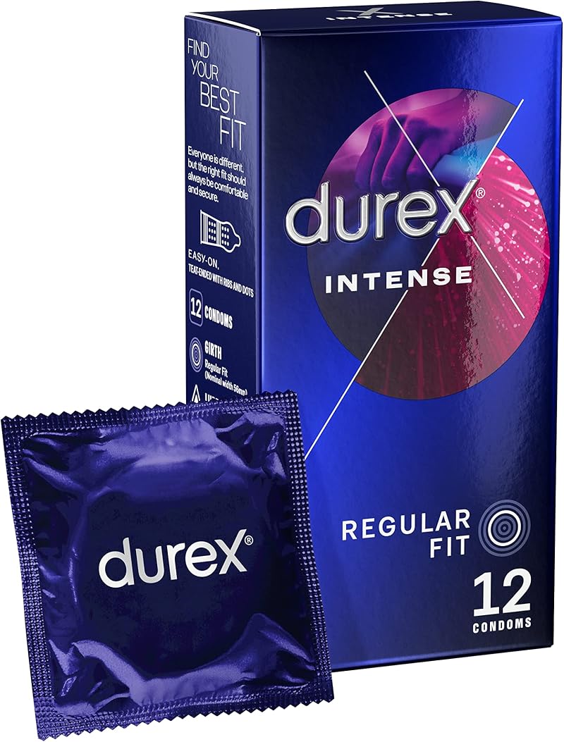 Durex Intense Condoms - Pack of 12 - Stimulating Gel & Ribbed & Dotted