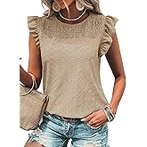 Dokotoo Womens Summer Knit Tops 2025 Hollow Out Crewneck Cute Ruffle Short Sleeve Womens T Shirts Blouses